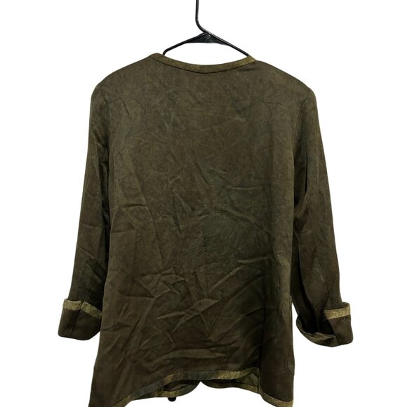 Vintage Olive Green Womens Rolled Cuffs Pockets Button Front Jacket Retro Utilit - Picture 2 of 8